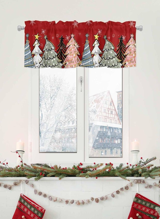 LooPoP Christmas Tree Valance for Windows Pine Tree Curtains Valances Snowflake Valance Window Treatments Red Short Curtains for Kitchen Living Room Bedroom Bathroom Xmas Holiday Decor 54x18 Inch - Image 3
